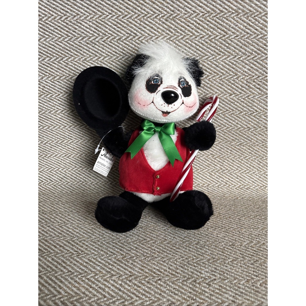 Annalee Dolls 9" Christmas "Panda Bear"  Top Hat & Candy Cane 2009 751109